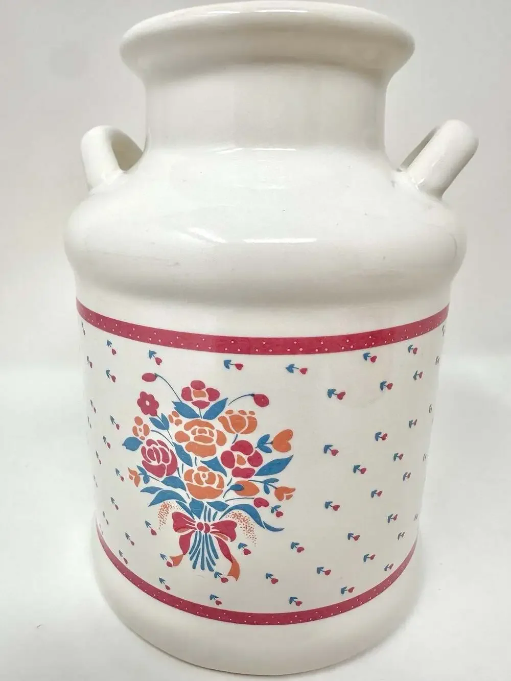 White Ceramic Vintage Milk Jug with Hand Painted Floral Cottagecore Design